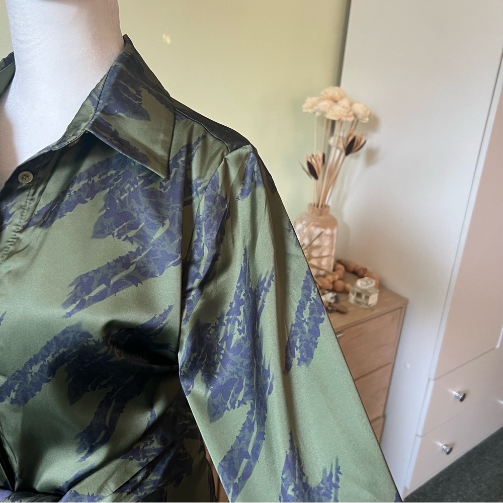 Forest Green & Black Houndstooth Button Down Multi-Way Wrap Satin Maxi Dress S - Picture 6 of 16